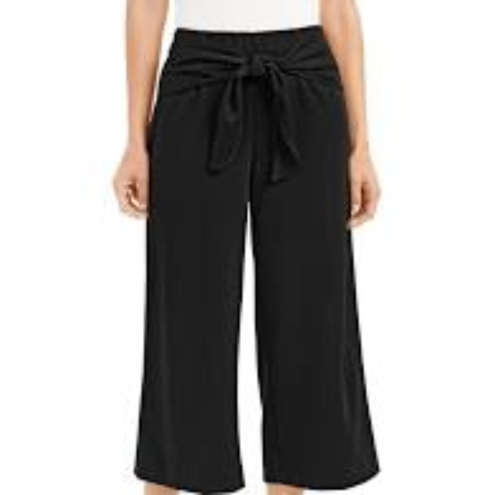 Alfani Black Tie-Waist Wide-Leg Cropped Pants